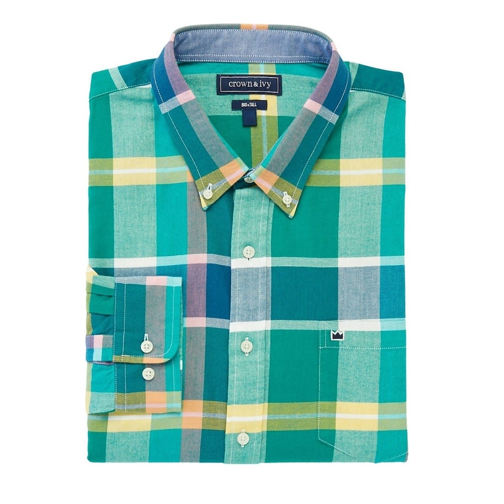 Crown & Ivy  Big & Tall Woven Twill Plaid Shirt SZ‎ 3XLT  Southern Gentleman